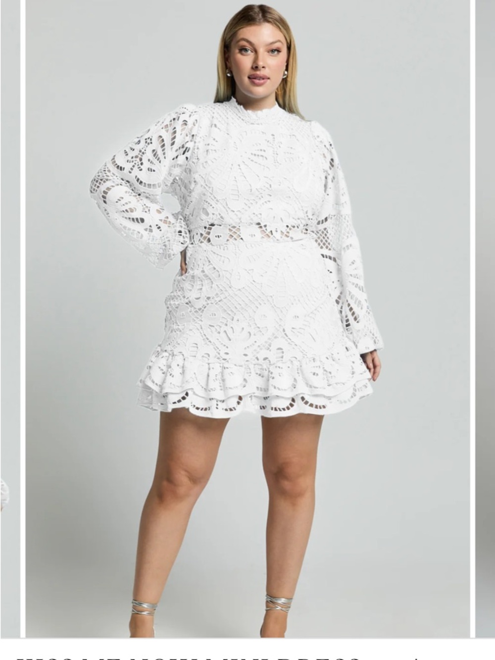 Showpo kiss me now mini dress White Crochet Lace balloon Long-Sleeve